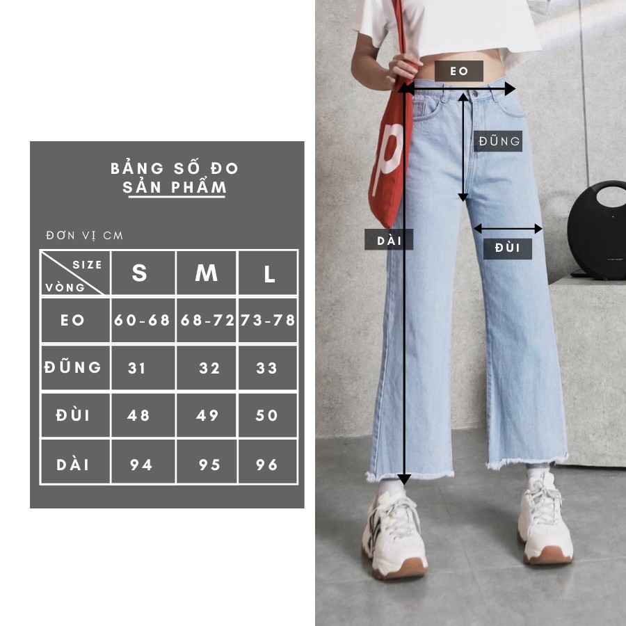 Quần Jean Nữ Ống Rộng Dáng Xuông Lửng Cạp Lưng Cao Màu Xanh Trơn Basic Thương Hiệu GUF | BigBuy360 - bigbuy360.vn