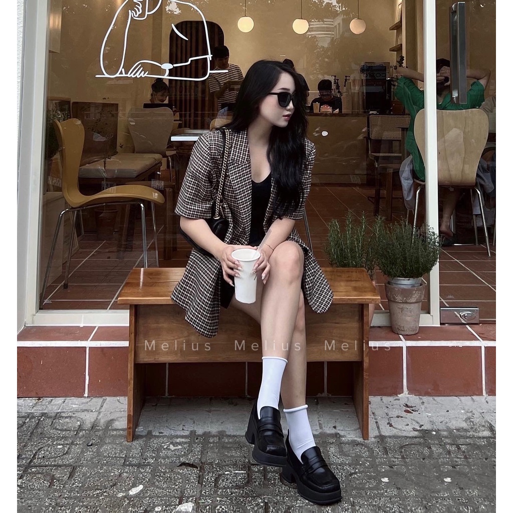 Áo khoác Blazer tay ngắn nữ họa tiết sang trọng, phom dáng thanh lịch - TIEUTIEU