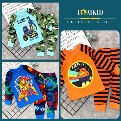 Đồ bộ dài tay bé trai đồ ngủ cho bé chất cotton loại 1 thoáng mát không giãn 8-45kg Tomkids