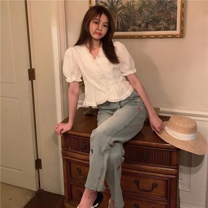 Áo chiffon nữ tay ngắn mùa hè 2021