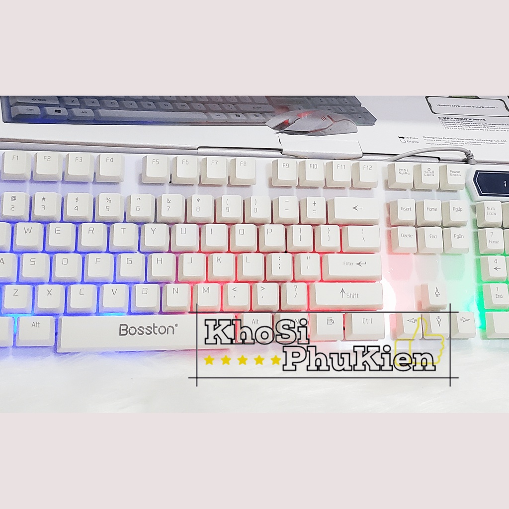 Combo bàn phím và chuột giả cơ Boston 8310 Đèn LED đa màu - Tặng lot chuột gaming dày 5li