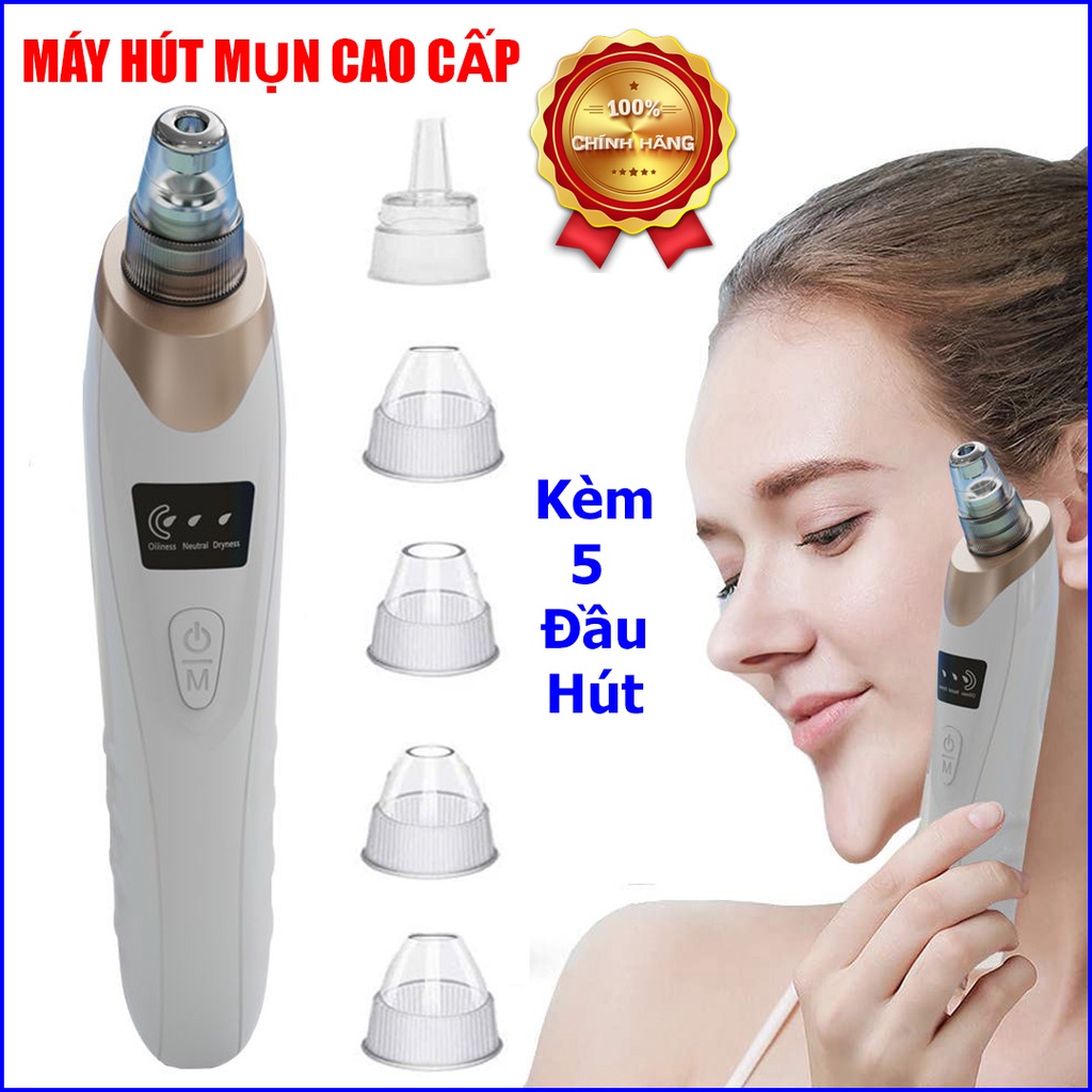 Máy hút mụn HY9, Máy hút mụn cám đầu đen cầm tay sạc pin với 5 đầu hút siêu mạnh