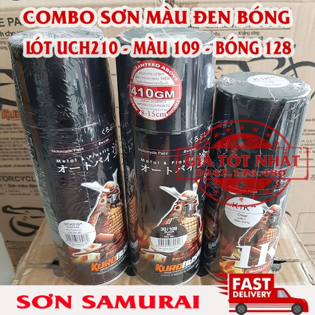 Combo 5 chai sơn Samurai màu đen nhám cho dàn áo xe máy pt1235