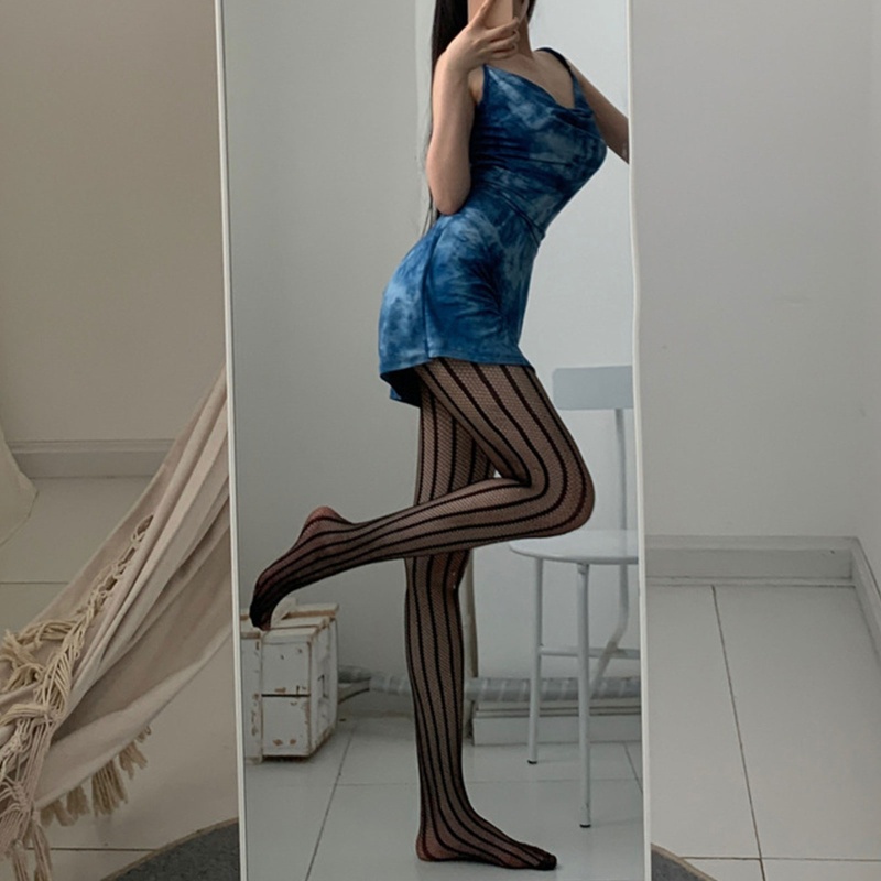 Yoi Goth Quần Tất Lưới Jacquard Rỗng Họa Tiết Sọc Dọc Gợi Cảm Phong Cách Harajuku Cho Nữ