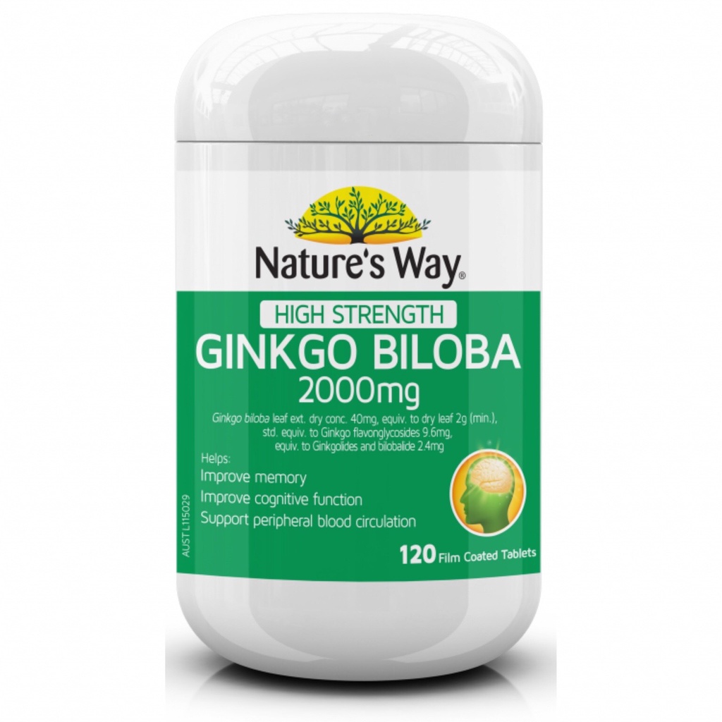 [Hàng chuẩn Úc] Viên uống bổ não Nature’s way high strength ginkgo biloba 2000mg 120 viên của Úc