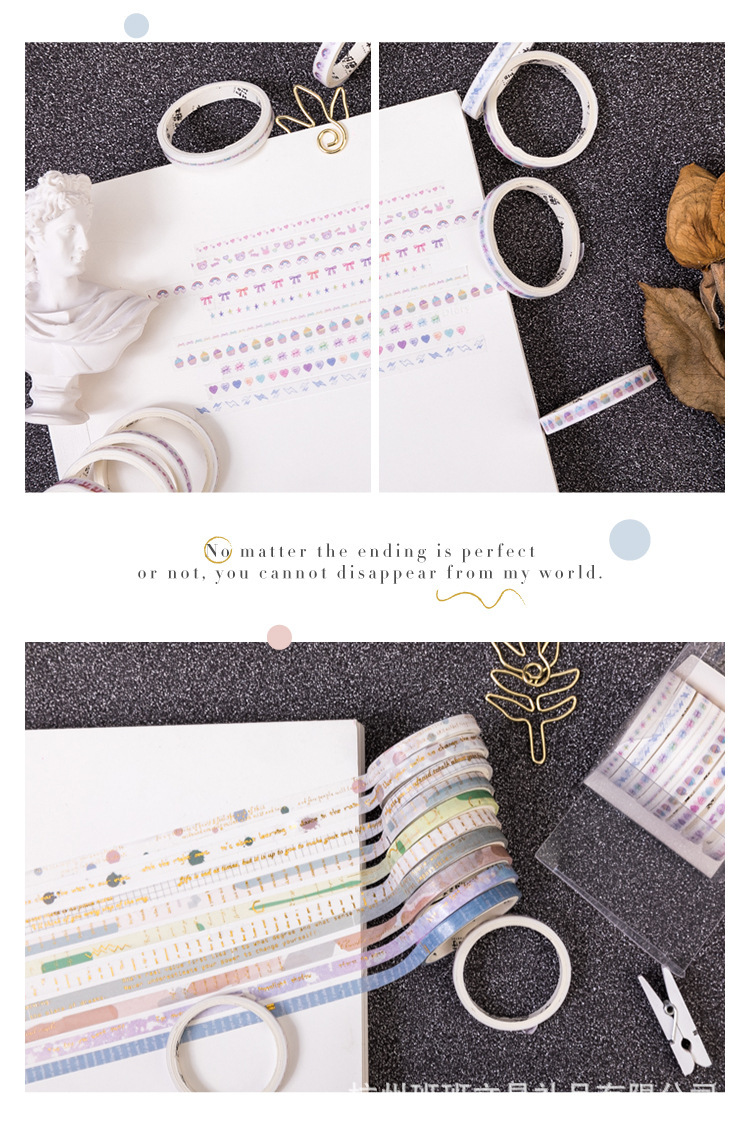 Washi tape 10 cuộn nhỏ hộp băng keo nhiều họa tiết vintage, trang trí sổ tay, làm bullet journal