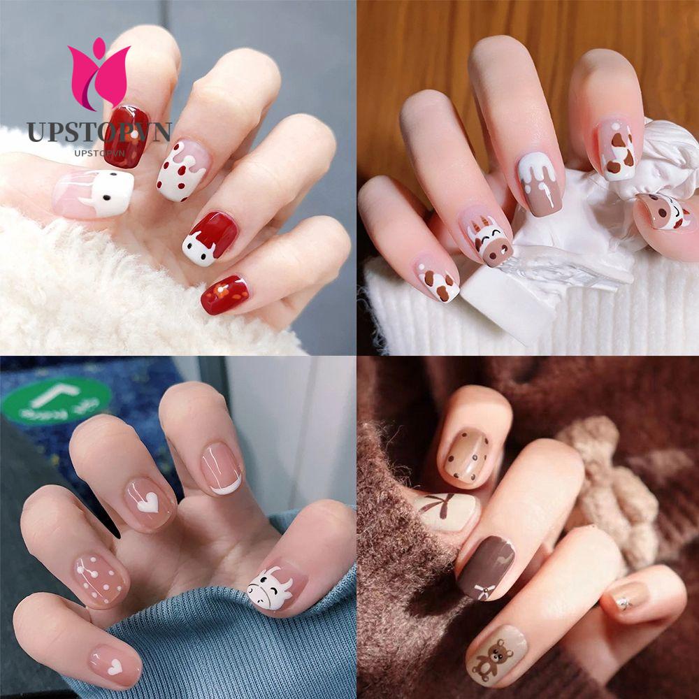 [Hàng mới về] Set 24 móng tay giả hình tròn/vuông có thể tháo rời