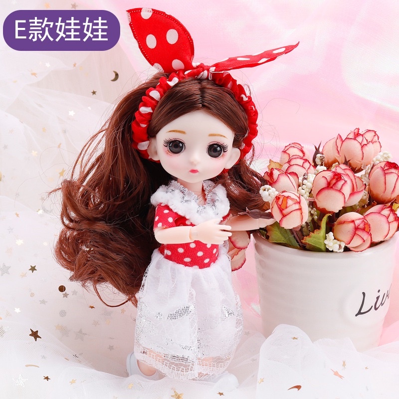 Búp bê công chúa tóc dài 3D cho bé, 13 khớp cao 17cm, họa tiết xinh xắn dễ thương là người bạn đồng hành chơi cùng bé
