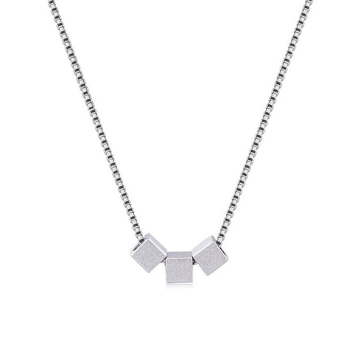 Vòng cổ dây chuyền bạc tam lập phương phong cách Hàn Quốc xinh xắn dễ thương