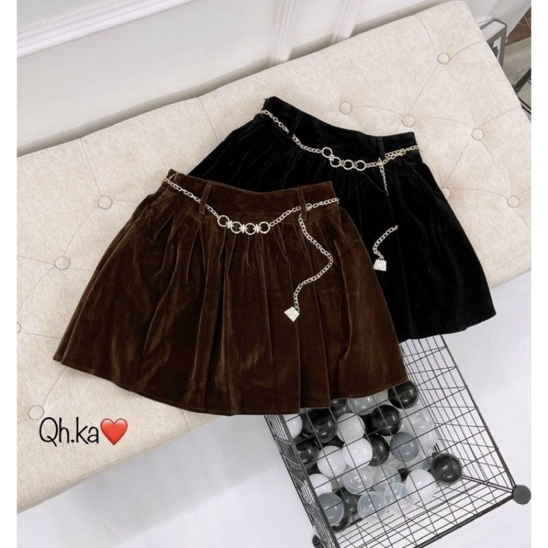 Chân váy nhung kèm đai xích hàng QCL1