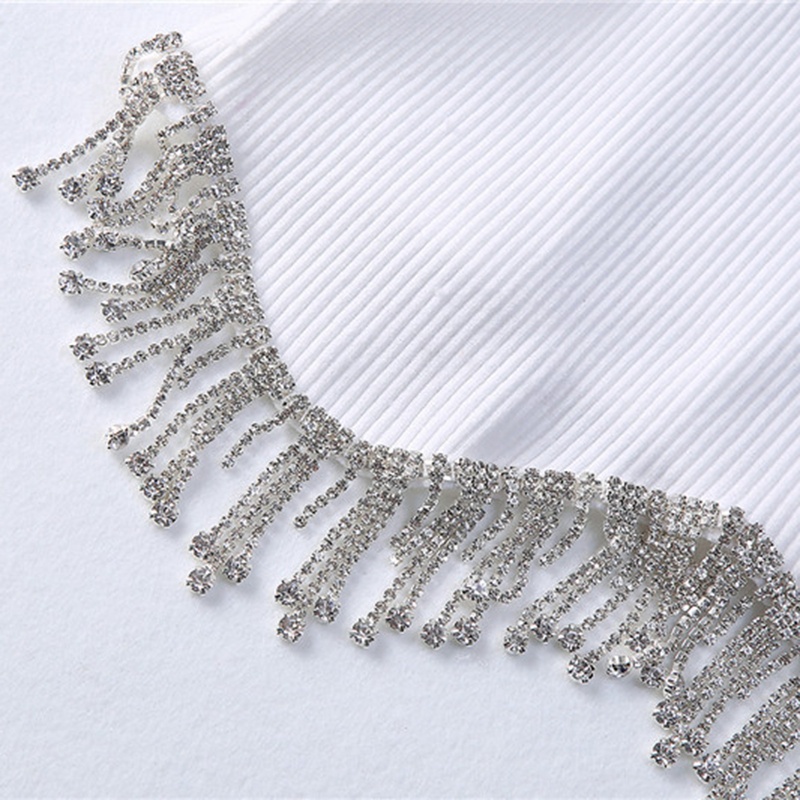 Áo Croptop Sát Nách Đính Hạt Và Tua Rua Thời Trang Mùa Hè Cho Nữ