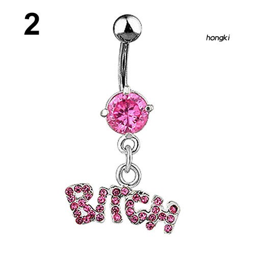 Khuyên rốn đính đá pha lê chữ bitch chất liệu thép y tế
