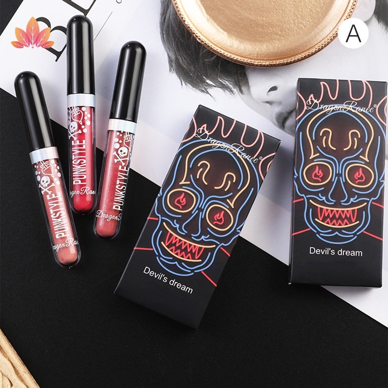Set Son Môi Ba Màu Đen / Tím Sáng Bóng Không Dính Cốc JP5