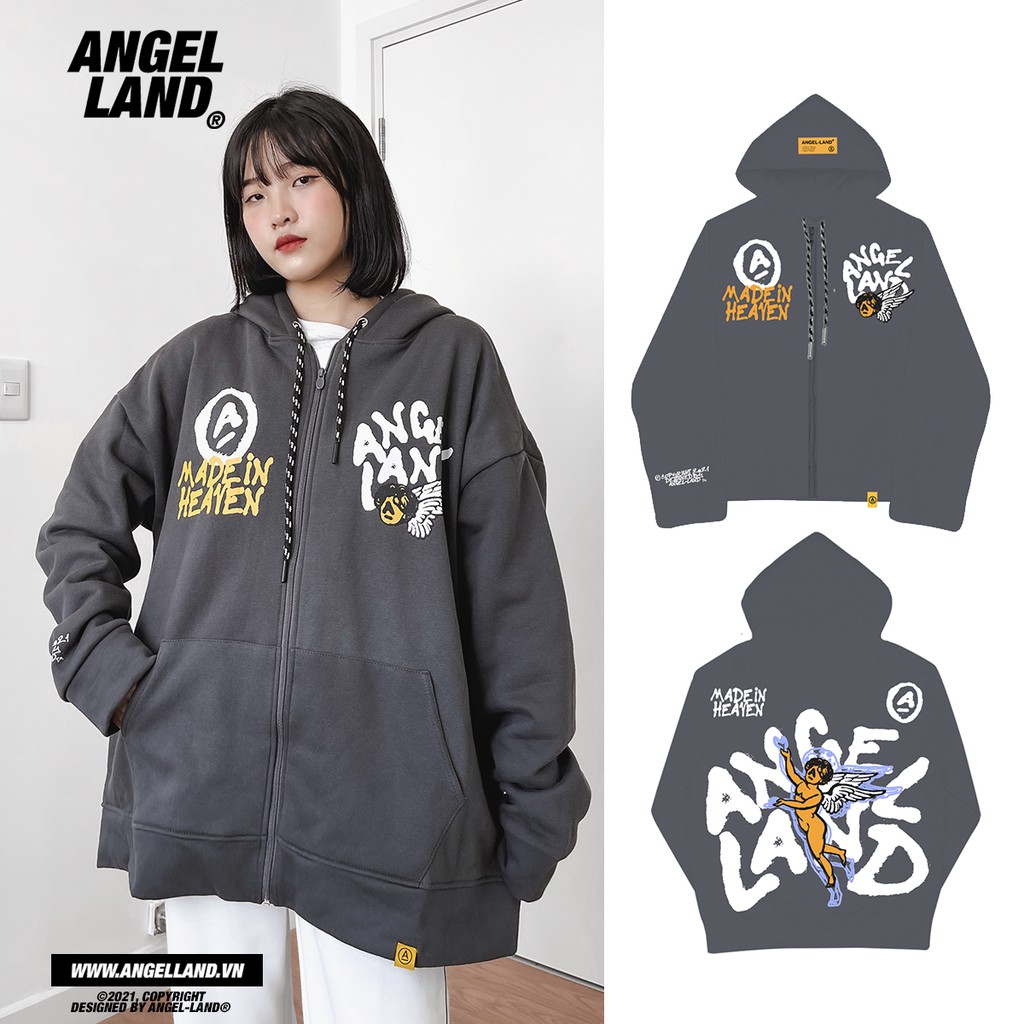 Áo Khoác Hoodie Khoá Kéo The 7th Angel Chính hãng Angel-Land Xám Chì