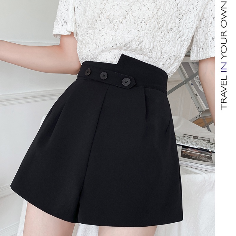 Quần ngắn dành cho nữ Ống Rộng Lưng Cao Màu Trơn Thời Trang