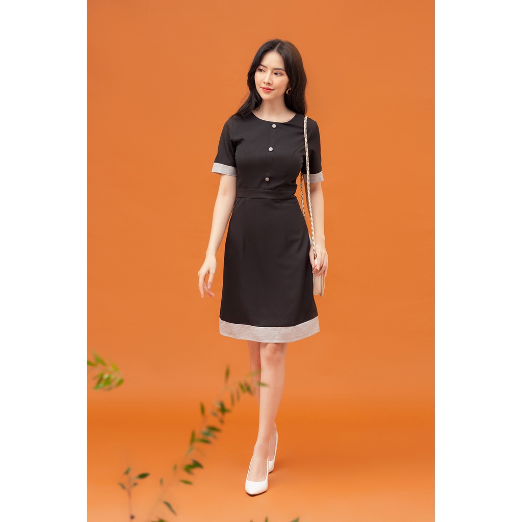 Đầm nữ nút bọc phối viền cách điệu GUMAC DB710 | BigBuy360 - bigbuy360.vn