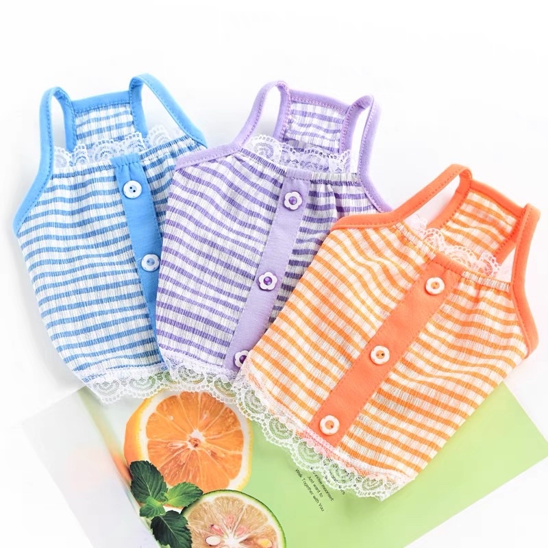 áo 2 dây ren nút hoa thời trang cho chó mèo