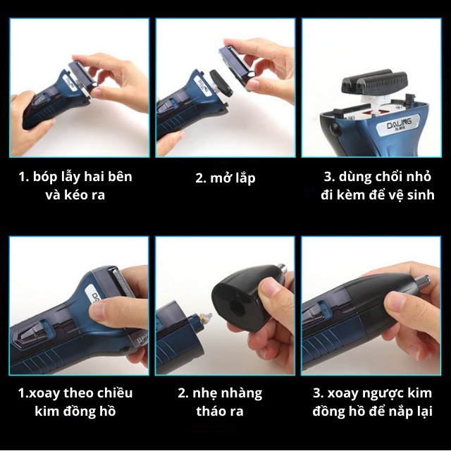 Máy Cạo Râu Đa Năng, May Cao Rau Nam Khô 3 Trong 1, Cắt Tóc Tỉa Lông Mũi Cạo Không Rát  2 Lưỡi