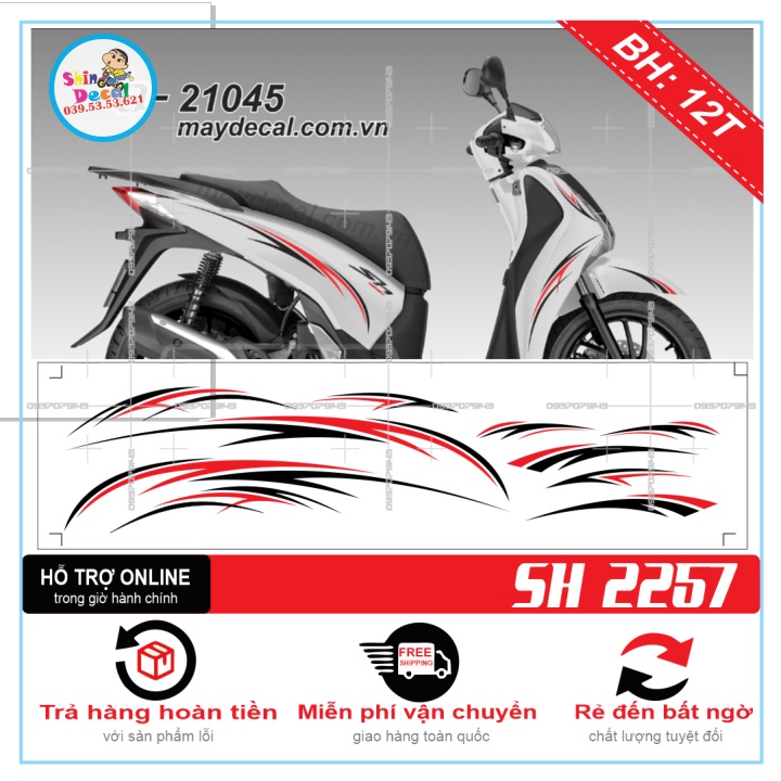 TEM XE SH 2019 CHỈ ĐỎ TRẮNG ĐEN -- SHIN DECAL 2