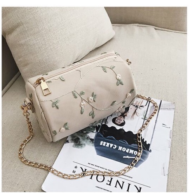 Túi trống thêu hoa lá