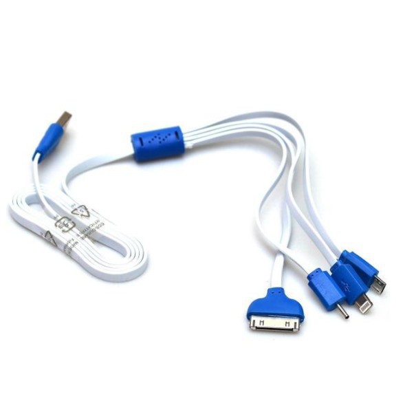 Cáp sạc điện thoại 4 đầu đa năng dây rút có đèn led dài 1m