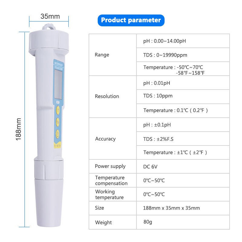 Dụng Cụ Đo Độ Ph / Nhiệt Độ Bể Cá 3 Trong 1 Chuyên Nghiệp