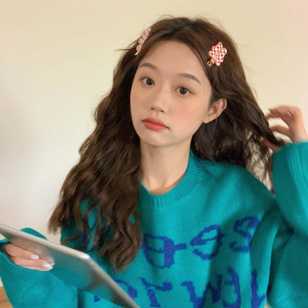 Kẹp Tóc Hình Thỏ / Gấu Họa Tiết Sọc Caro 15H Xinh Xắn Cho Nữ