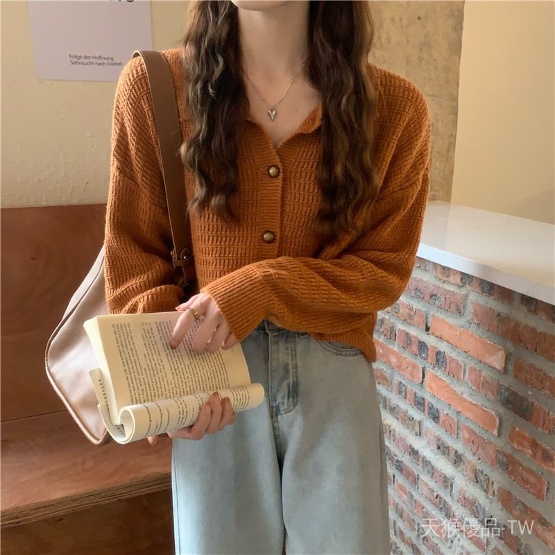Áo Khoác Cardigan Dài Tay Phong Cách Retro Hàn Quốc 8 Tấc Cho Nữ