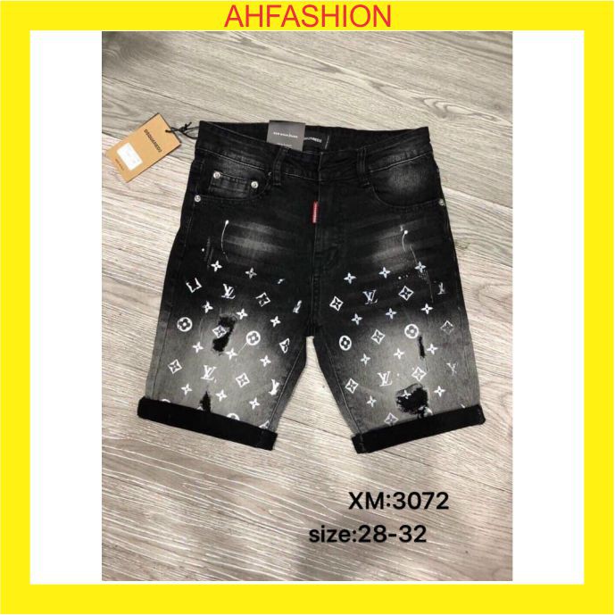 Quần short jean nam DSQ đen rách thêu logo vẩy sơn chất bò form body mẫu mới nhiều màu cao cấp AHFASHION