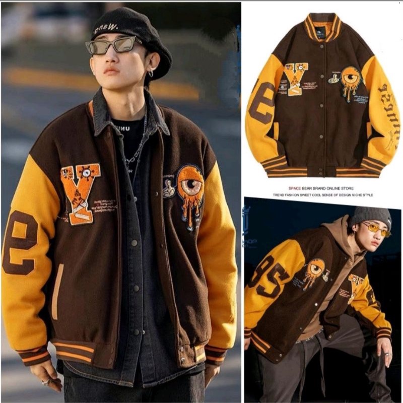 Áo Khoác Bomber,Áo Khoác Nỉ Bóng Chày Thêu Varsity Form Rộng Phong Cách Đường Phố- Super Fashion P