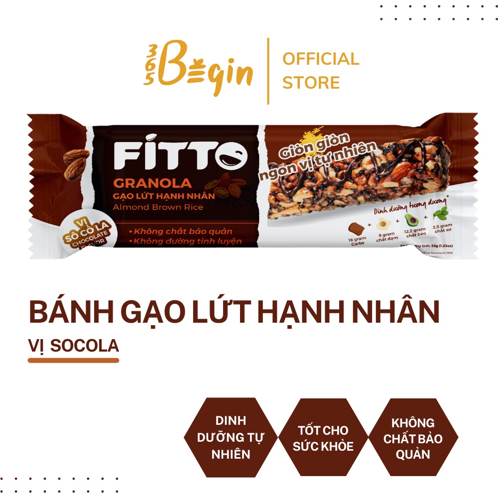 Thanh gạo lứt ngũ cốc dinh dưỡng vị Socola FITTO 365 Begin cho ăn kiêng, tập thể thao