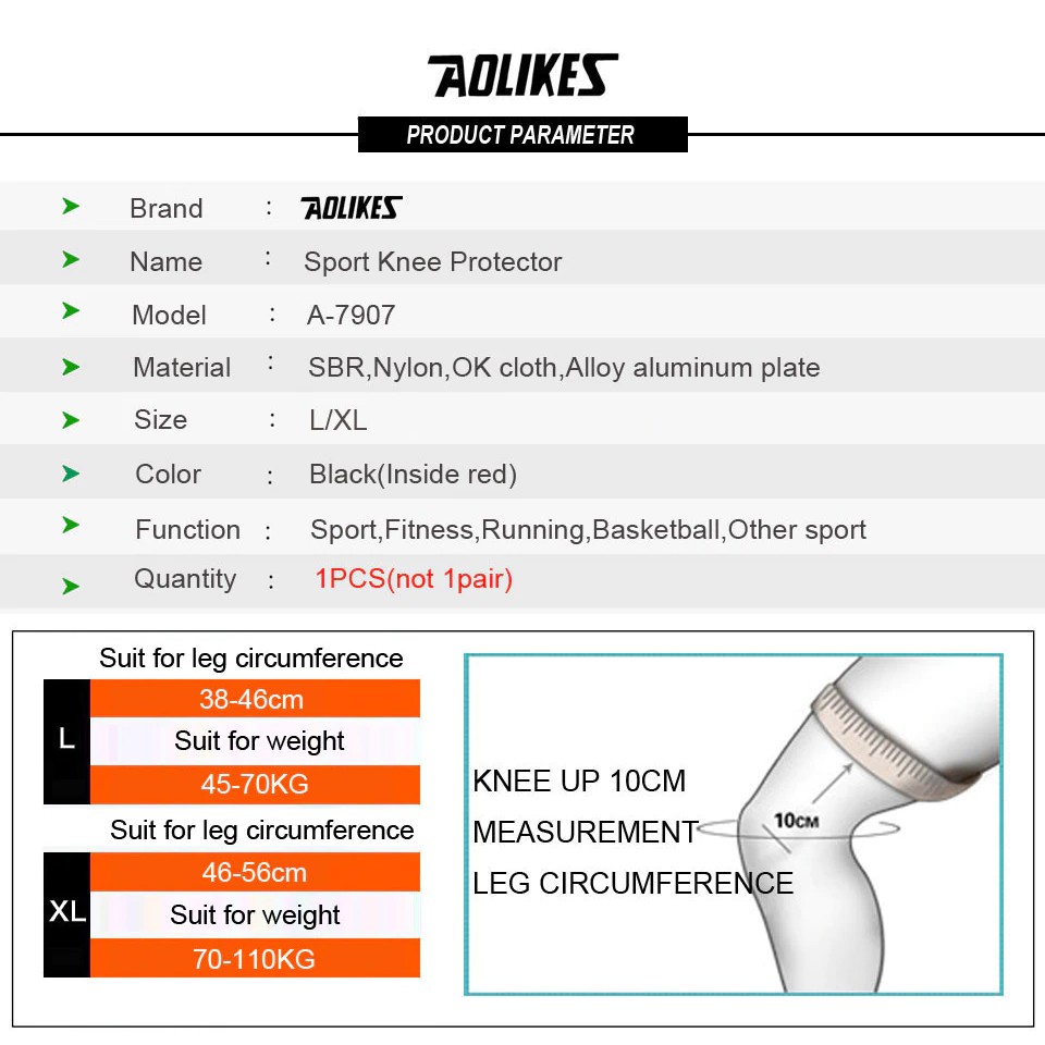 Bộ 2 đai trợ lực khớp gối AOLIKES A-7907 sử dụng thanh hợp kim nhôm cao cấp sport knee protector