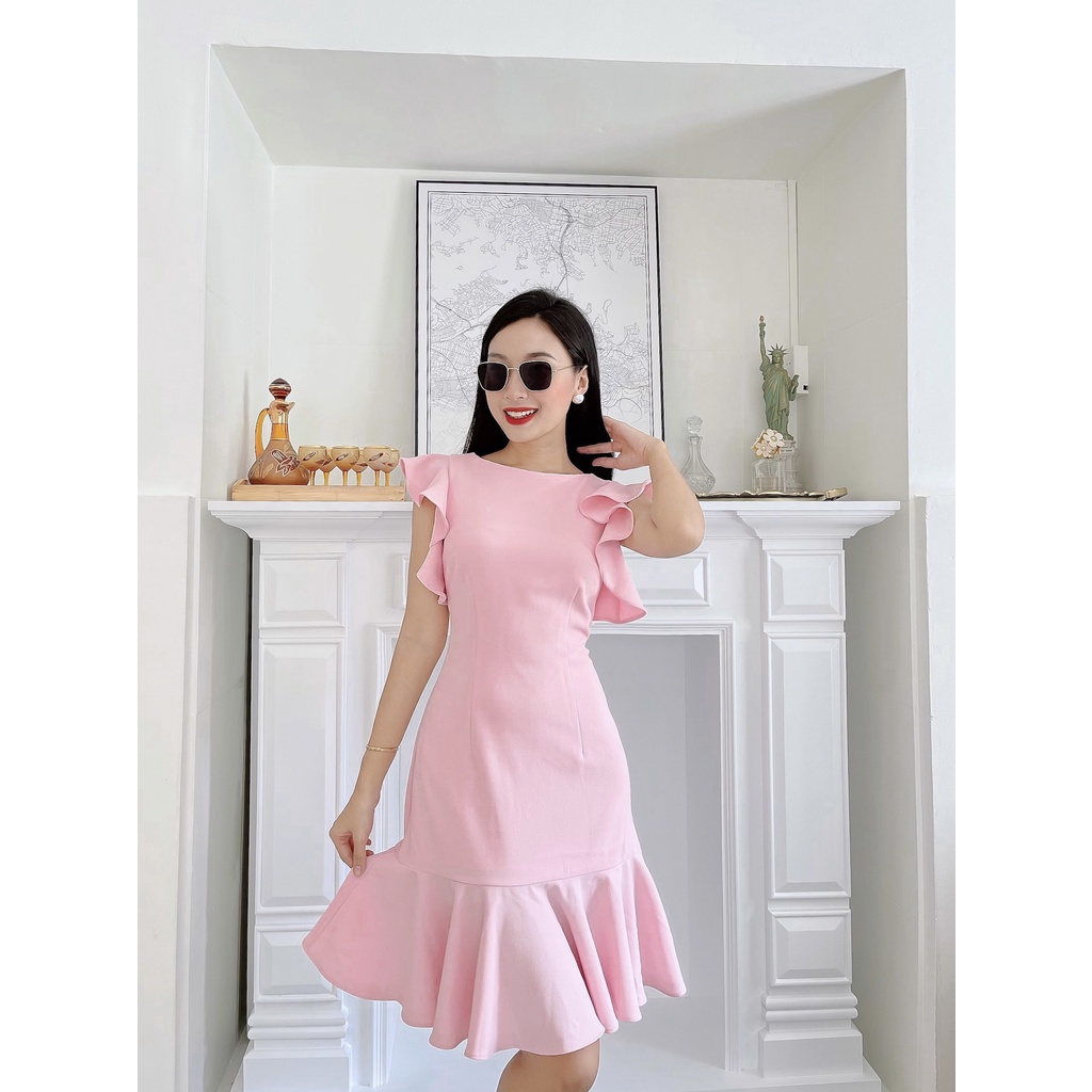 Đầm Ngắn Cổ Thuyền Tay Bèo CQA Boutique CQA0002 Thiết Kế Công Sở Chất Liệu Polyester Cao Cấp