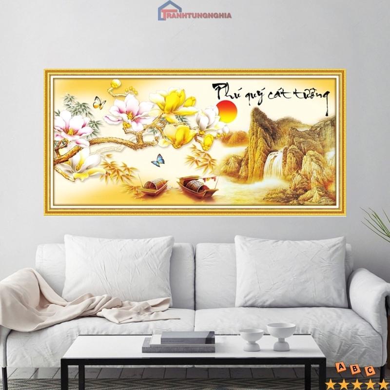 Tranh đính đá, tranh thêu chữ thập phú quý cát tường tuyệt đẹp