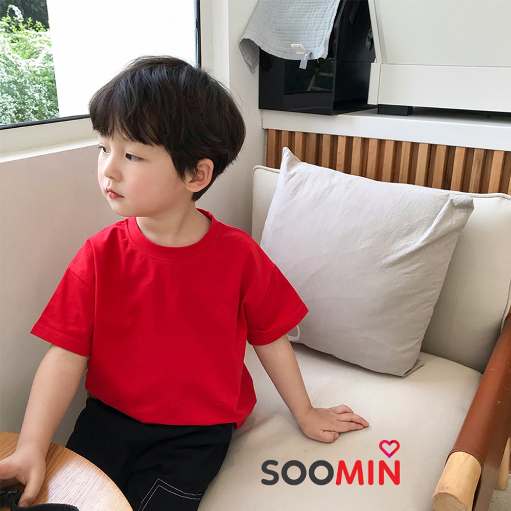 Áo phông bé trai và bé gái unisex cotton trơn Soomin , Áo thun trẻ em từ 1 - 3 tuổi QATE H12