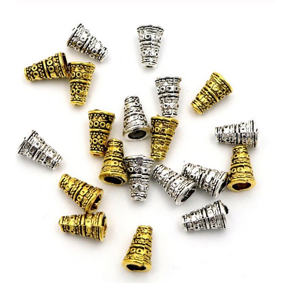 Set 20 phụ kiện làm trang sức thủ công hình tháp sừng tua rua màu bạc