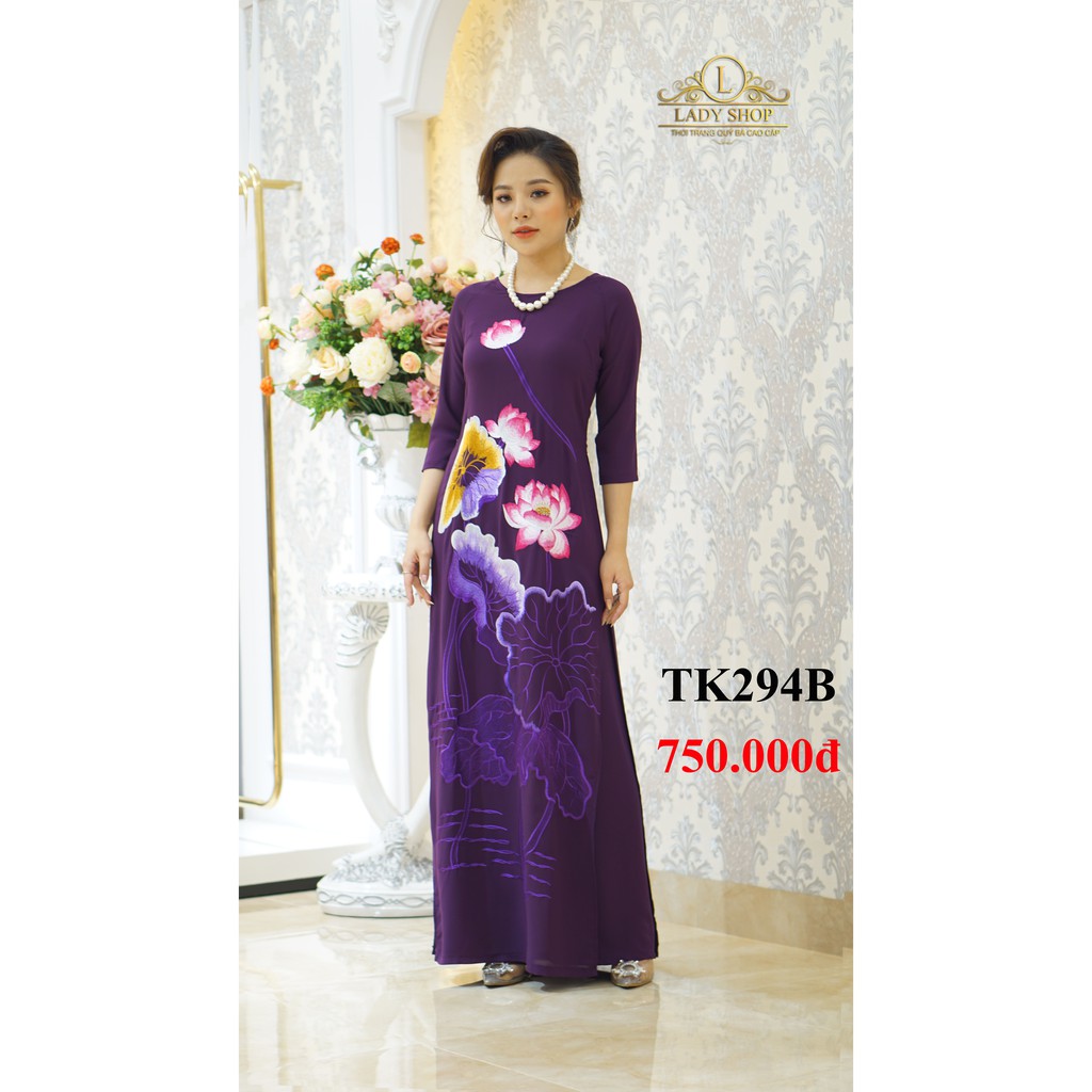 Áo dài trung niên thời trang quý bà cao cấp - Ladyshop - Áo dài thêu hoa sen hồng TK294