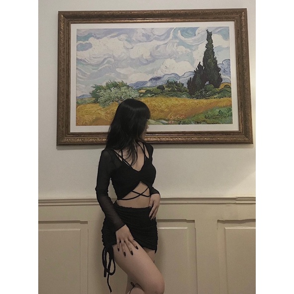 Ella black set/ set áo chân váy