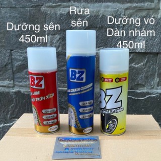 Combo Bz 3 chai Dưỡng Sên 450ml ,rửa sên 600ml , dưỡng bóng vỏ xe dàn nhám 450ml chính hãng . DoChoiXeMay
