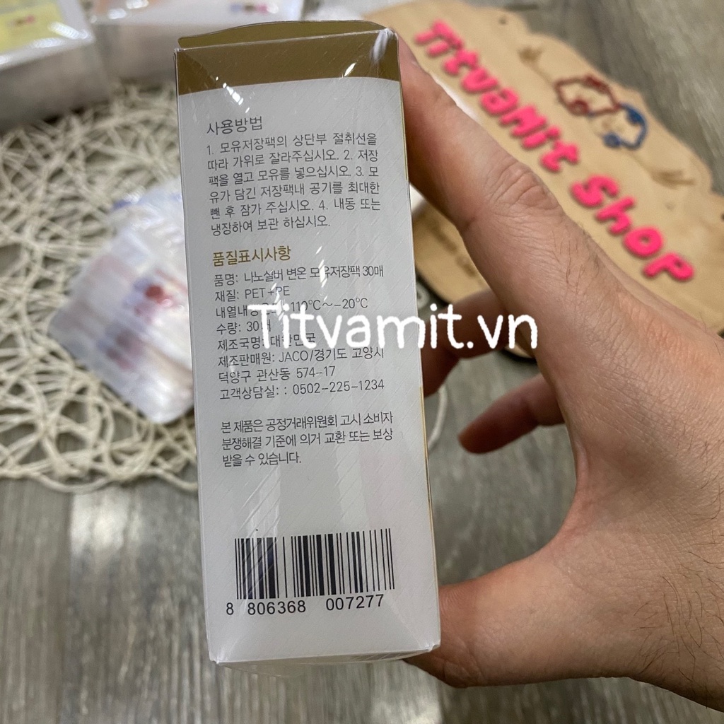 [CÓ CẢM BIẾN NHIỆT] Túi trữ sữa Hàn Nano Sliver, Túi trữ sữa 200ml cảm biến nhiệt