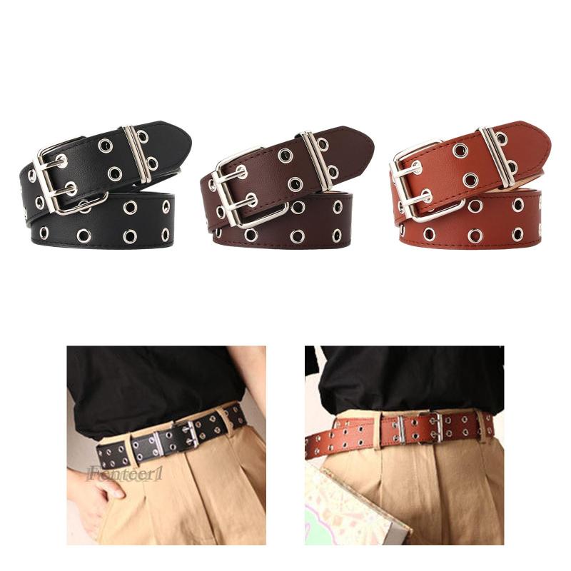 [Fenteer1] Thắt Lưng Da PU Hai Khóa Cài Phong Cách Punk Dành Cho Nam Và Nữ