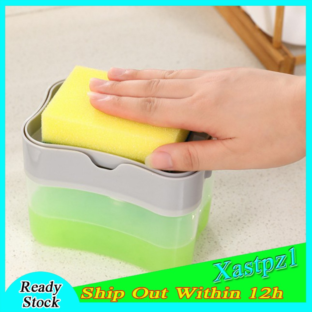 [Ready Stock] Kitchen Dishwashing Soap Pump Dispenser and Sponge Holder Handy Soap Box