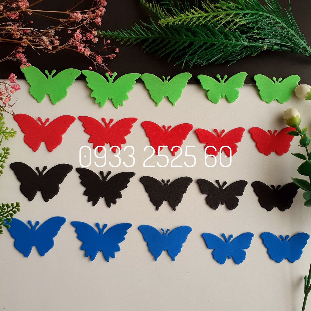 Set 50 bươm bướm bằng xốp, 5 size, 5 mẫu_Hình trang trí phòng_trang trí đám cưới_thiệp, sổ scrapbook, bookmark, mầm non