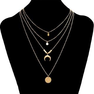 Gold Moon Shaped Pendant Clavicular Chain Multilayer Necklace 7158