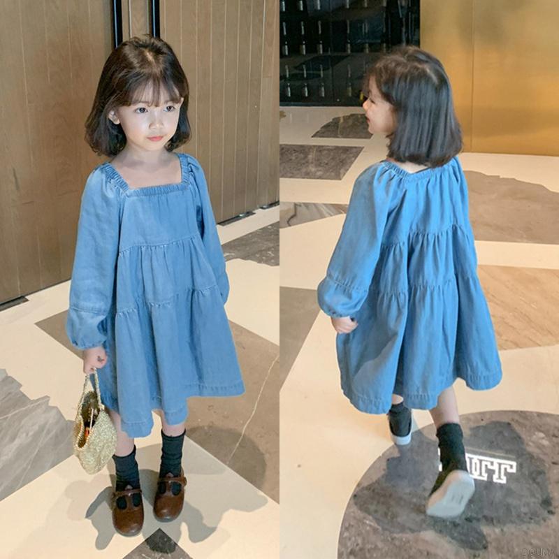 Đầm denim tay dài phong cách công chúa đáng yêu cho bé gái