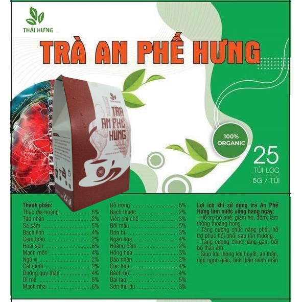 Trà An phế hưng Thái Hưng 25 túi lọc 5g giảm ho, đàm, tăng cường chức năng phổi, phục hồi tổn thương phổi