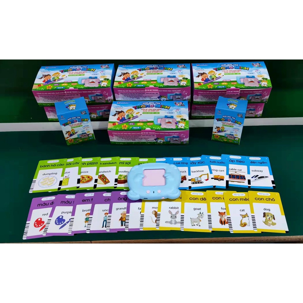 Máy đọc thẻ mèo song ngữ Anh - Việt flashcard 112 thẻ 224 từ vựng - sạc điện - cho bé phát triển ngôn ngữ