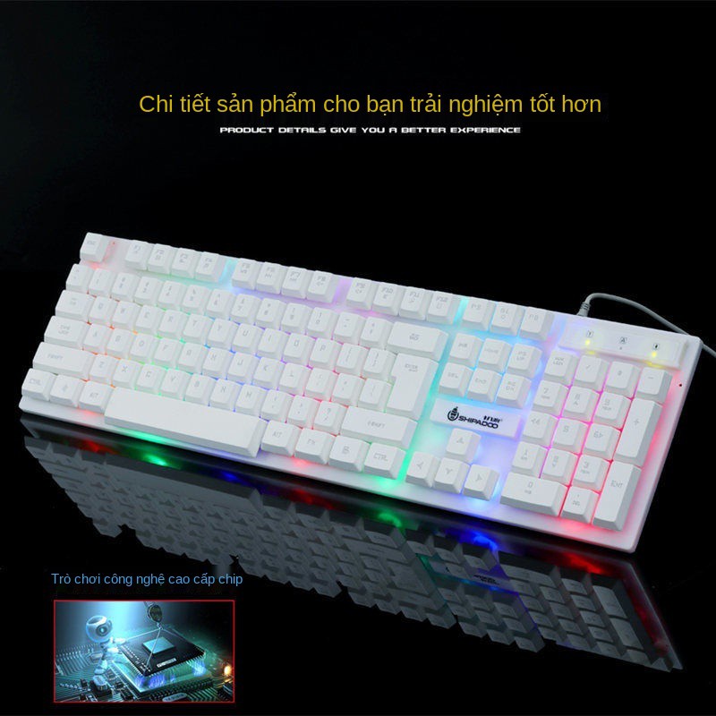 Bàn phím chơi game dạ quang, chuột, cảm ứng cơ, ăn gà, game, máy tính để bàn, USB có dây đen trắng đa năng | BigBuy360 - bigbuy360.vn