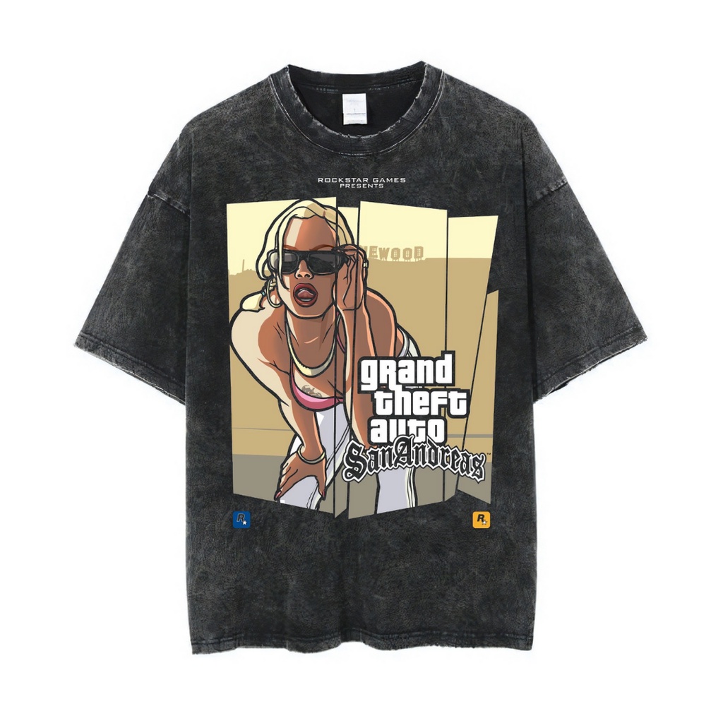 Áo Thun Oversized Tâm Lý "GTA San Andreas" | Đá Rửa Đá | Tự Động Trộm Grand Theft | Áo Thun Trò Chơi | Áo Thun Oversize | Phong Cách Cổ Điển | Áo