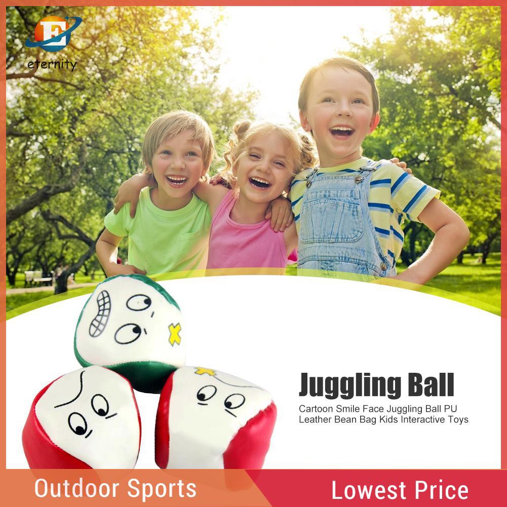 ※Eternity※Durable Cartoon Smile Face Juggling Ball PU Leather Bean Bag Kids Interactive Toys※